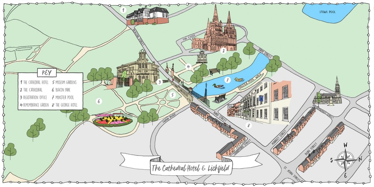The Cathedral Hotel Illustrated Map of Lichfield