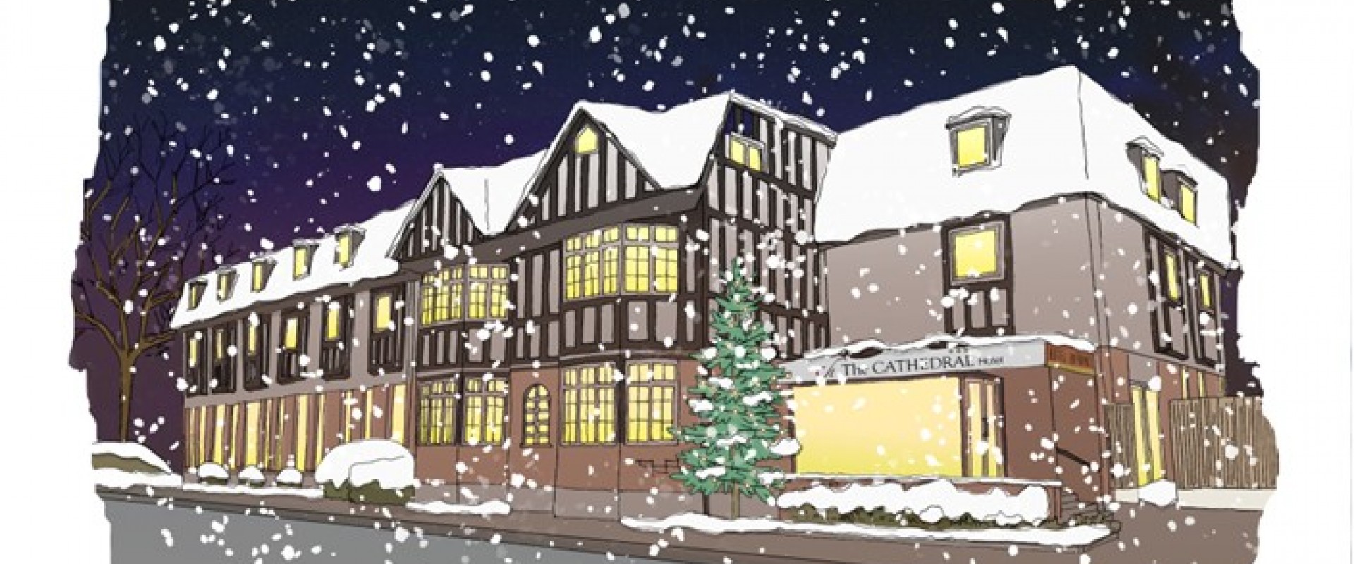 The Cathedral Hotel Christmas Illustration Cropped
